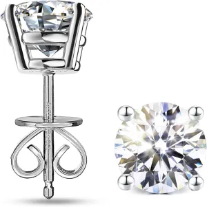 1-2.4ct Round Moissanite Earrings for Women Men, D Color VVS1 Clarity Lab Created Diamond Earrings 18K White Gold Vermeil Solid S925 Sterling Silver Moissanite Stud Earrings for Women Gifts