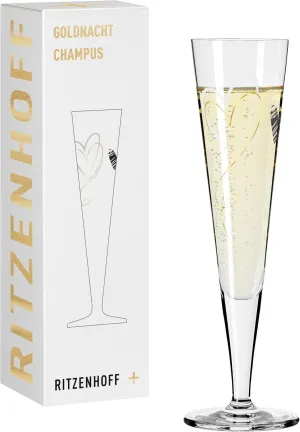 1071035 Champagne Glass 200 ml - Goldnacht Series No. 35 - Heart Motif with Real Gold - Made in Germany