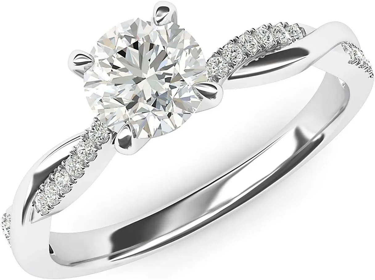 10k White Gold 4-Prong Petite Twisted Vine Simulated 1.0 CT Diamond or Genuine Moissanite Engagement Ring Promise Bridal Ring