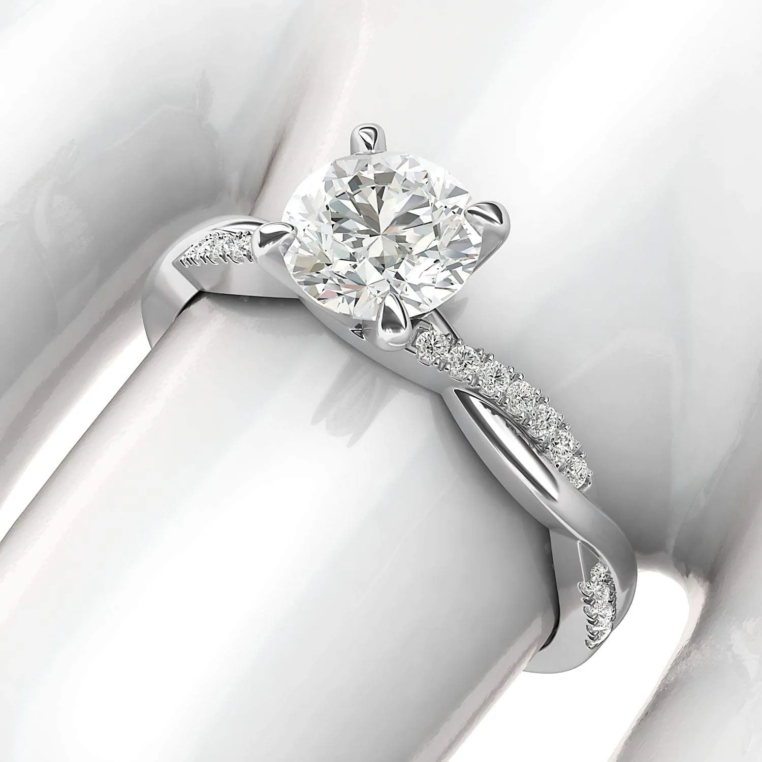 10k White Gold 4-Prong Petite Twisted Vine Simulated 1.0 CT Diamond or Genuine Moissanite Engagement Ring Promise Bridal Ring