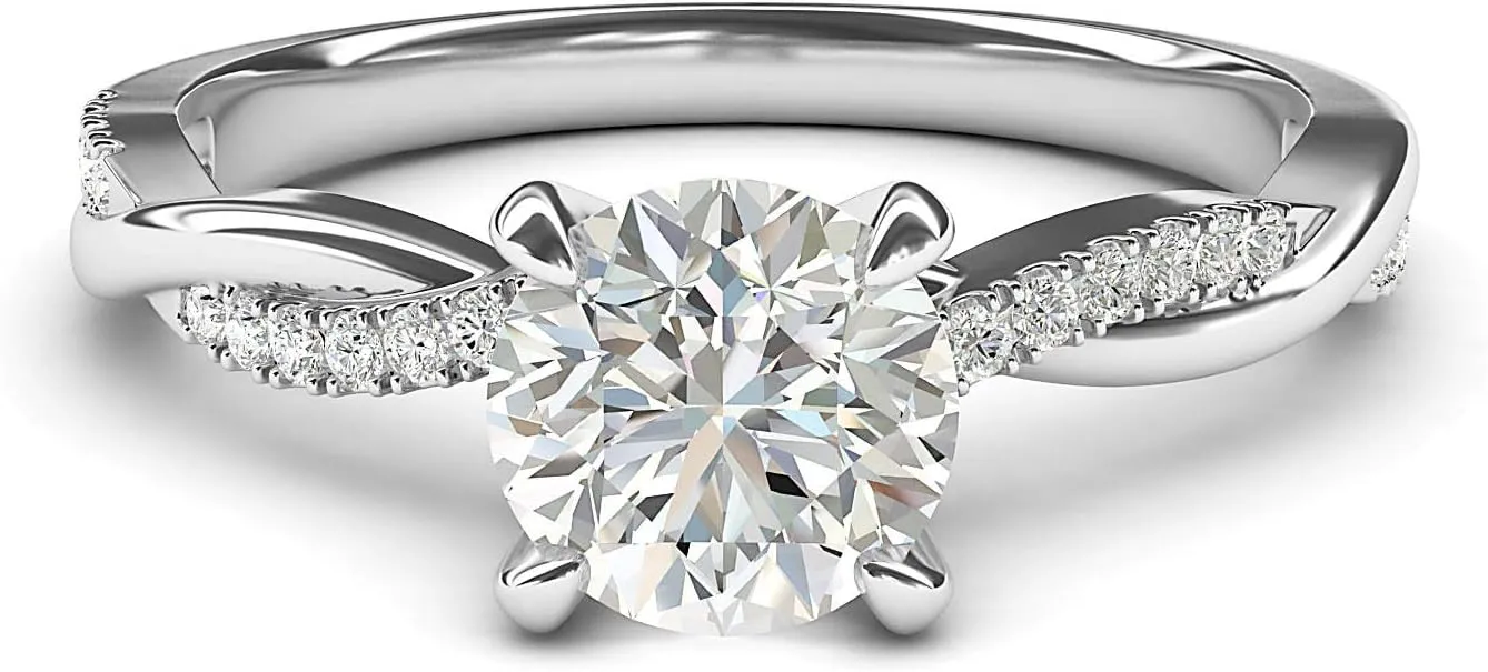 10k White Gold 4-Prong Petite Twisted Vine Simulated 1.0 CT Diamond or Genuine Moissanite Engagement Ring Promise Bridal Ring