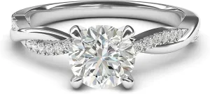10k White Gold 4-Prong Petite Twisted Vine Simulated 1.0 CT Diamond or Genuine Moissanite Engagement Ring Promise Bridal Ring