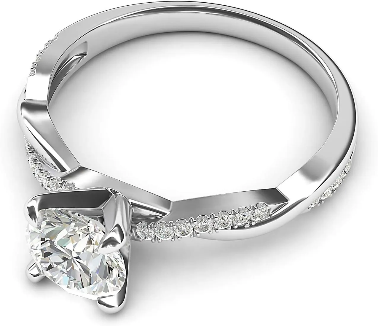 10k White Gold 4-Prong Petite Twisted Vine Simulated 1.0 CT Diamond or Genuine Moissanite Engagement Ring Promise Bridal Ring