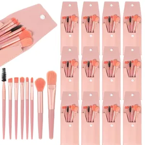 12 Sets Travel Makeup Brushes Set Mini Makeup Brush Bag with 8 Synthetic Fiber Cosmetic Brushes for Bridesmaid Present Set Weddings Parties Travel Foundation Blush Eyeshadow Brush