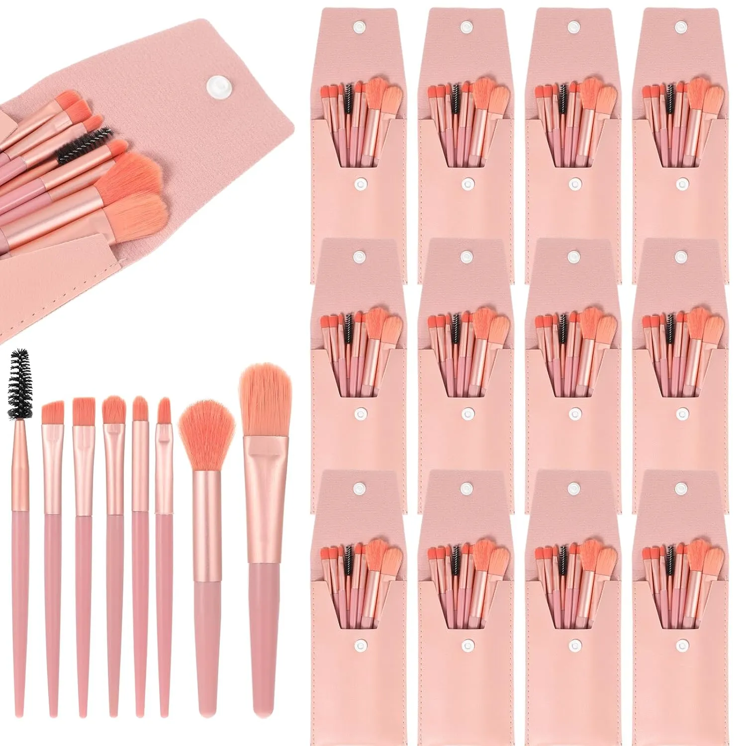 12 Sets Travel Makeup Brushes Set Mini Makeup Brush Bag with 8 Synthetic Fiber Cosmetic Brushes for Bridesmaid Present Set Weddings Parties Travel Foundation Blush Eyeshadow Brush