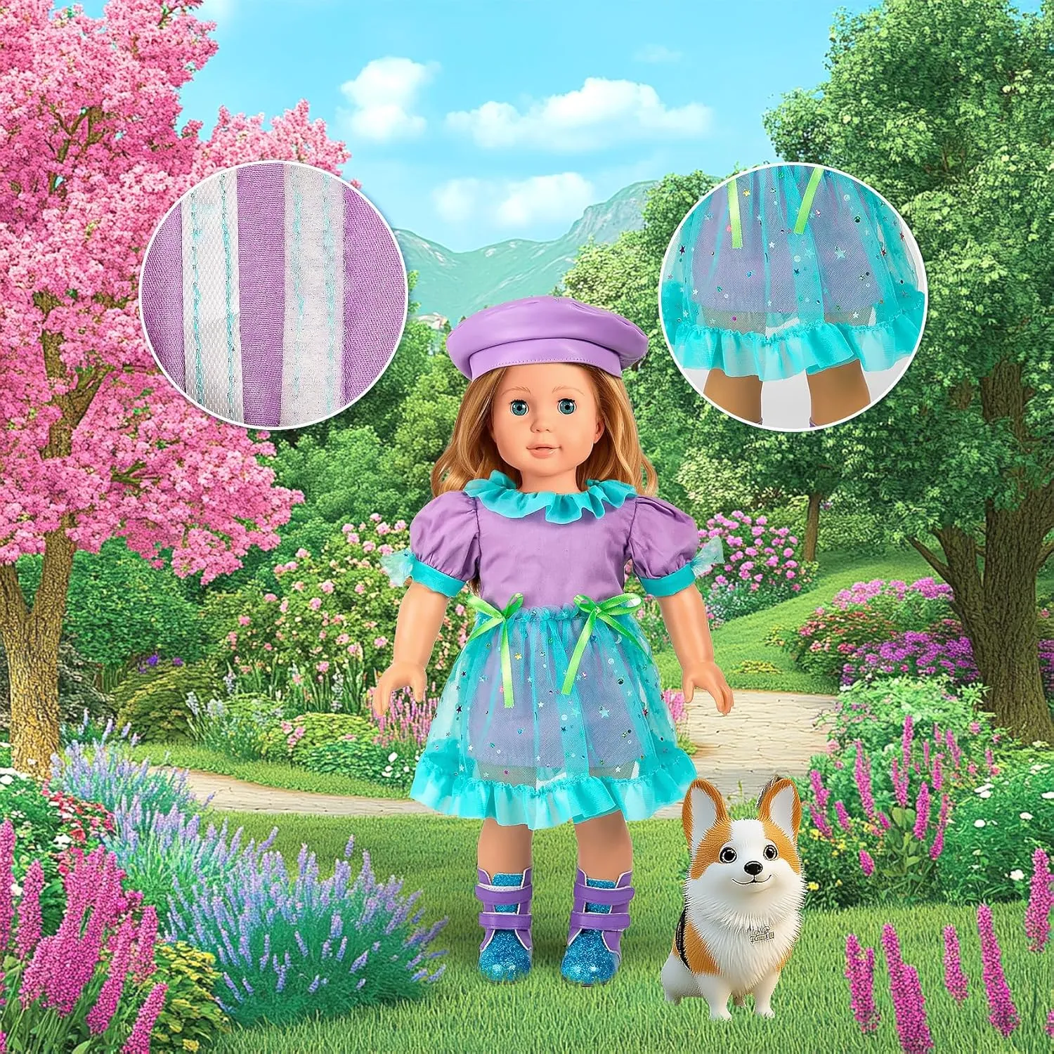 18-inch-Doll-Clothes and Accessories - Doll-Travel-Suitcase Luggage, Doll-Clothes and Shoes, Handbag, Berets,Passport, Notebook, Doll Travel Gear Play Sets