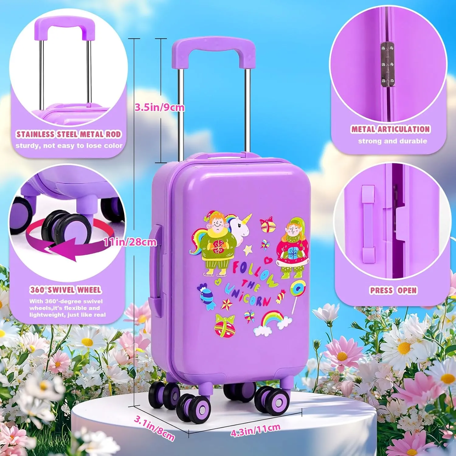 18-inch-Doll-Clothes and Accessories - Doll-Travel-Suitcase Luggage, Doll-Clothes and Shoes, Handbag, Berets,Passport, Notebook, Doll Travel Gear Play Sets