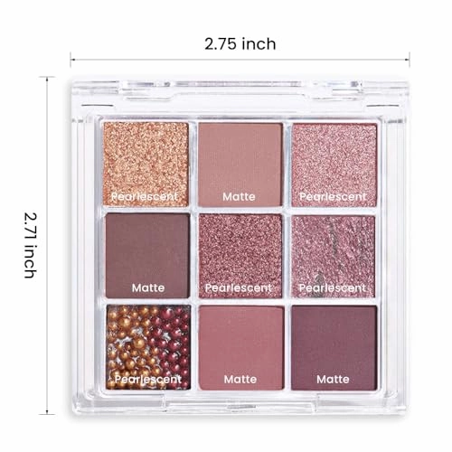 9Colors Pink Brown Violet Sparkly Eyeshadow Makeup Palette,Korean Natural Hypoallergenic Glitter Eyeshadow Palette,Highly Pigmented