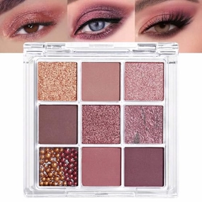 9Colors Pink Brown Violet Sparkly Eyeshadow Makeup Palette,Korean Natural Hypoallergenic Glitter Eyeshadow Palette,Highly Pigmented