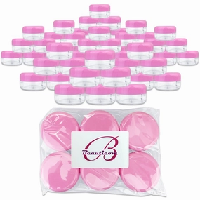 (Quantity: 120 Pieces) Beauticom 15G/15ML Round Clear Jar with Pink Lids for Powdered Eyeshadow, Mineralized Makeup and Cosmetic Samples - BPA Free