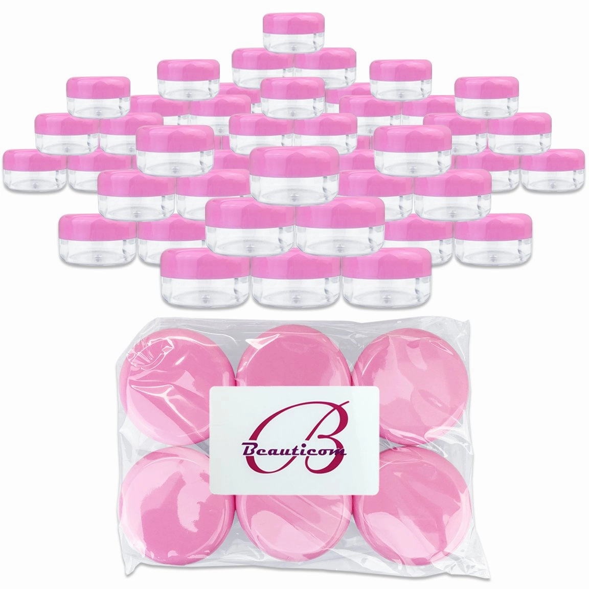 (Quantity: 120 Pieces) Beauticom 15G/15ML Round Clear Jar with Pink Lids for Powdered Eyeshadow, Mineralized Makeup and Cosmetic Samples - BPA Free