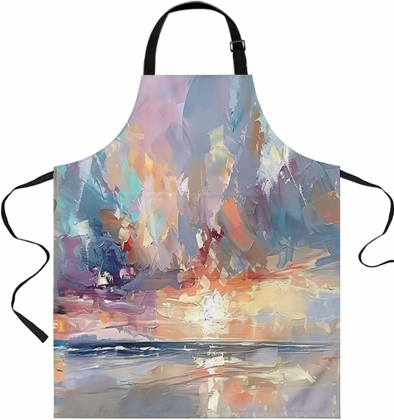 Abstract Blue Waterproof Apron With Pockets, Smear Street Art Coastal Summer Beach Kitchen Chefs Bib Cooking BBQ Grill Bake Adjustable Aprons for Women/Kids Home Garden Grooming Painting Gardening