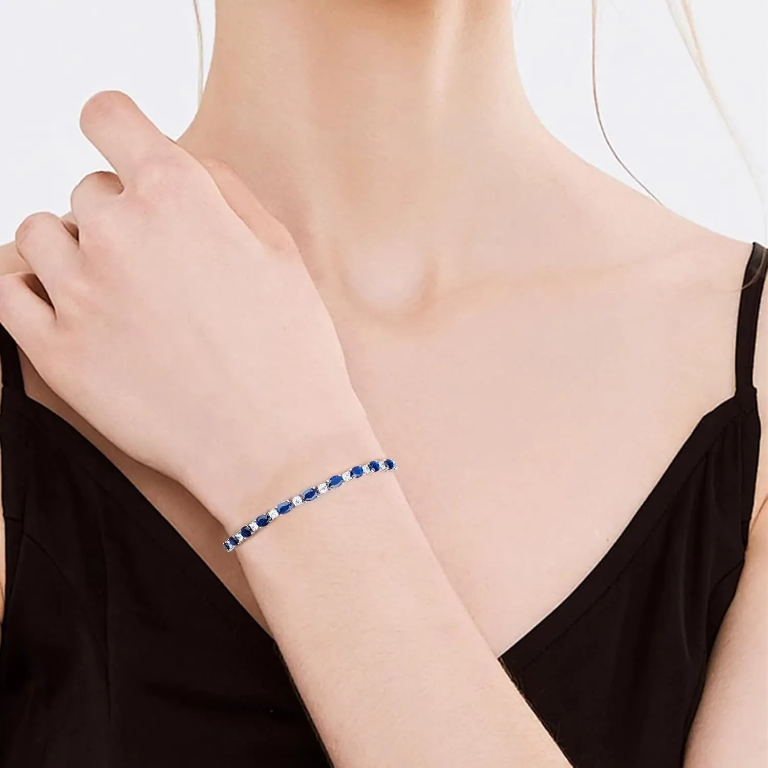 Adjustable Birthstone Gem Tennis Bracelet for Women, 925 Sterling Silver Plated with White Gold Chain