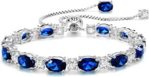 Adjustable Birthstone Gem Tennis Bracelet for Women, 925 Sterling Silver Plated with White Gold Chain