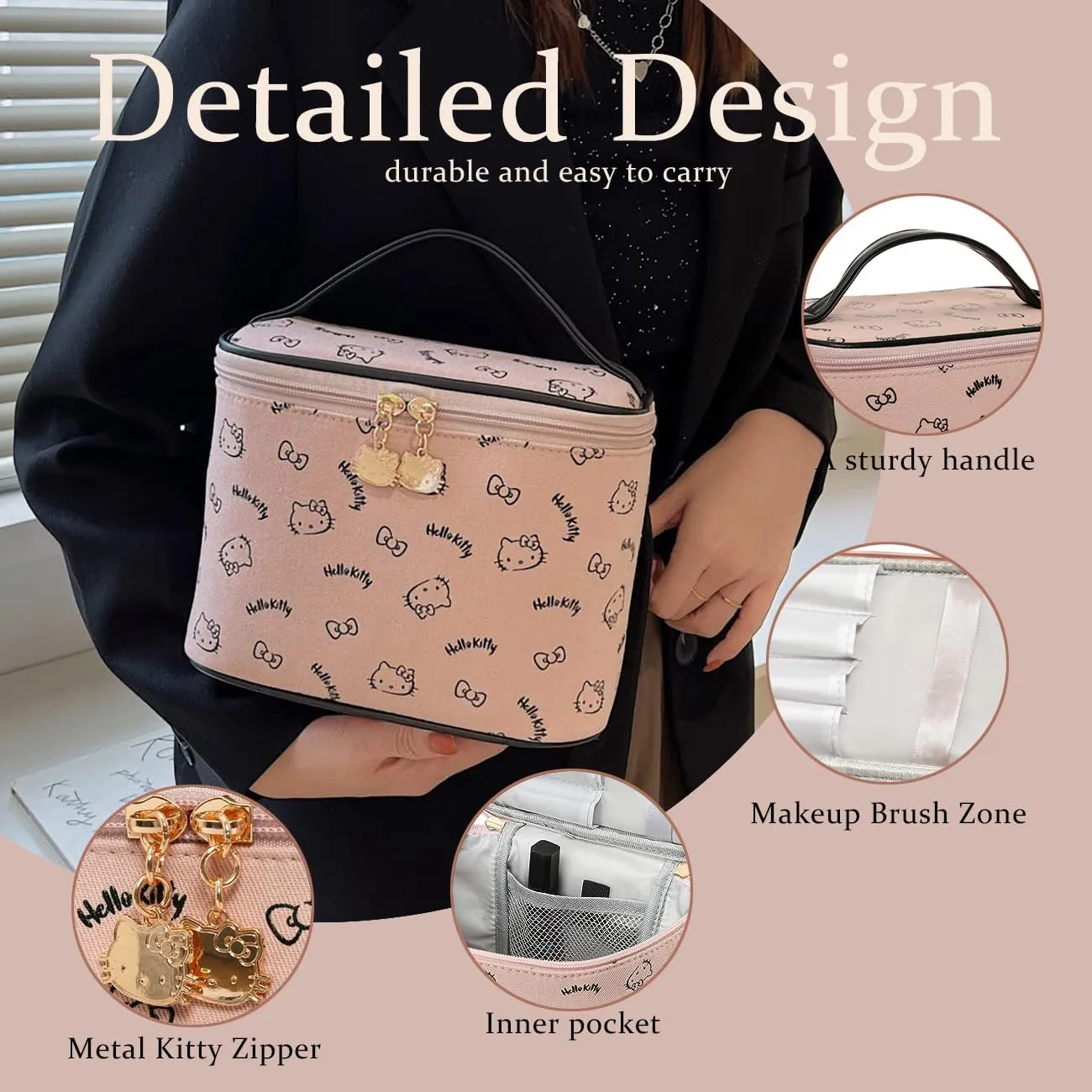 AmBealla Make up Bag Travel Cosmetic Bags Brush Holder Zipper Pouch Case Organizer Cute Organizer Suitable for Purse for Women (Light Pink 2PCS)