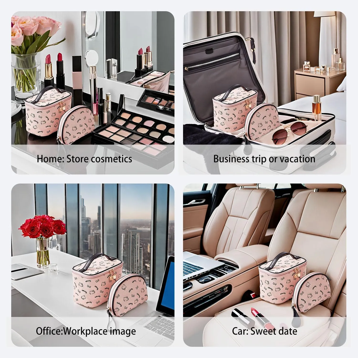AmBealla Make up Bag Travel Cosmetic Bags Brush Holder Zipper Pouch Case Organizer Cute Organizer Suitable for Purse for Women (Light Pink 2PCS)