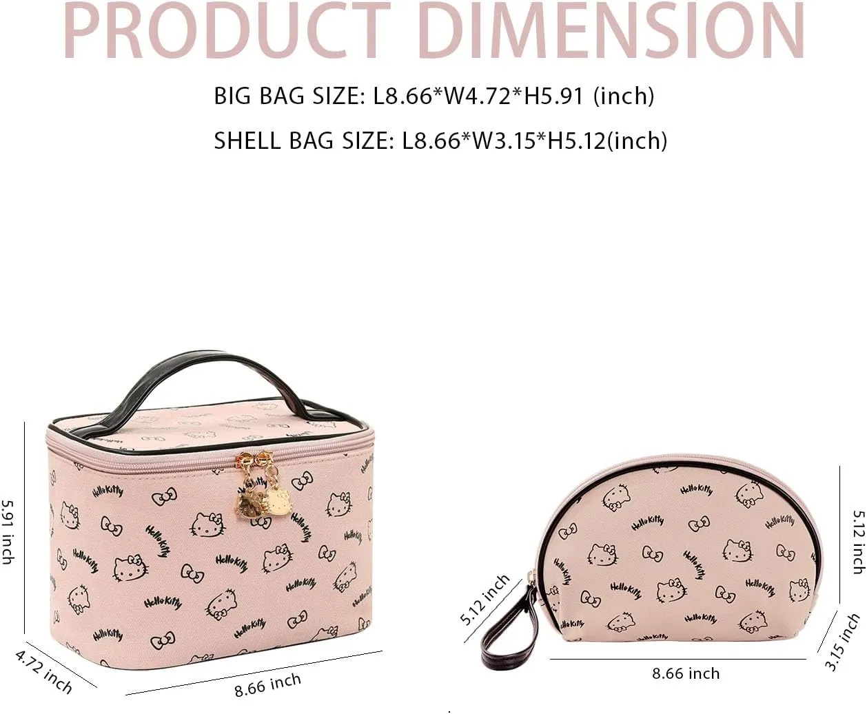 AmBealla Make up Bag Travel Cosmetic Bags Brush Holder Zipper Pouch Case Organizer Cute Organizer Suitable for Purse for Women (Light Pink 2PCS)