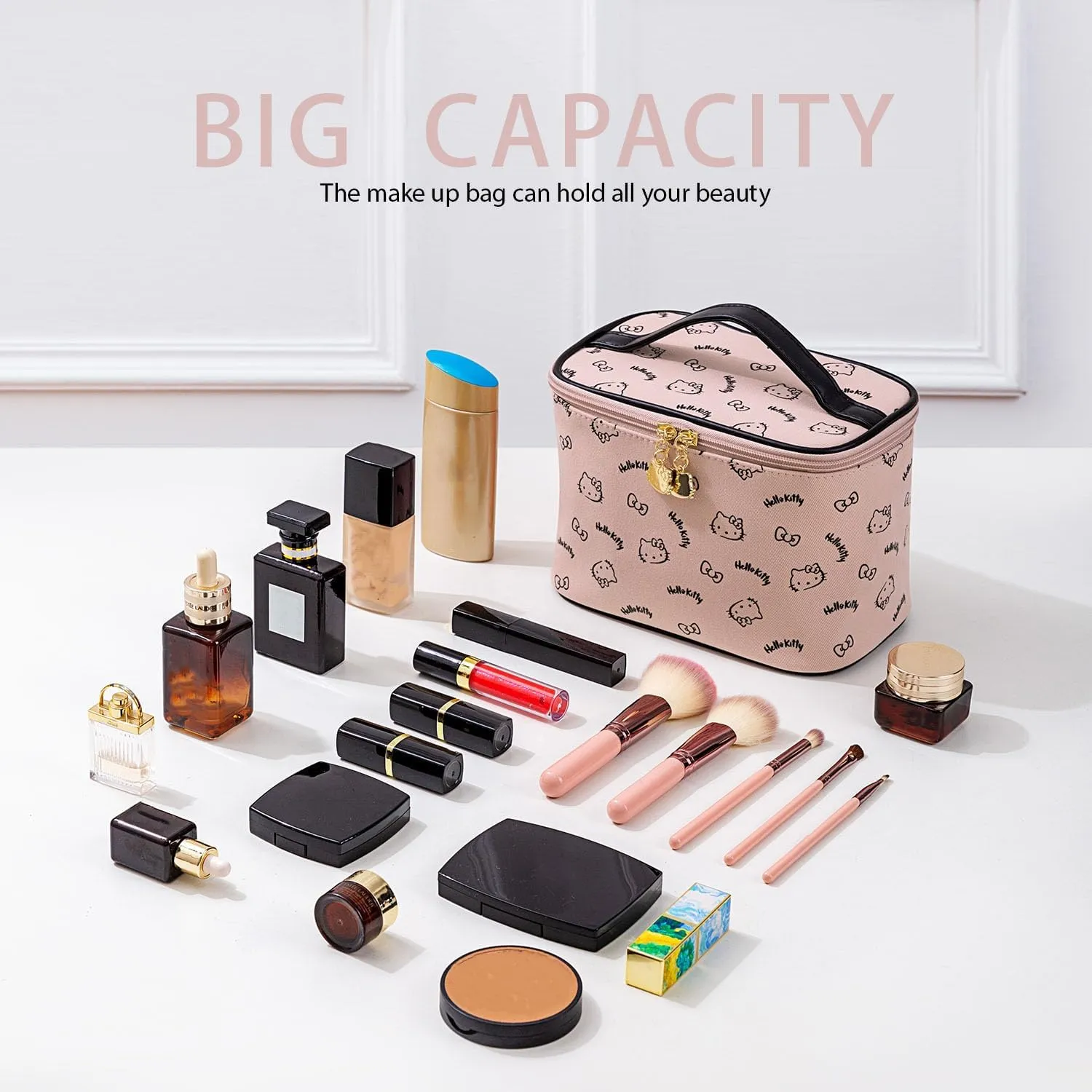 AmBealla Make up Bag Travel Cosmetic Bags Brush Holder Zipper Pouch Case Organizer Cute Organizer Suitable for Purse for Women (Light Pink 2PCS)