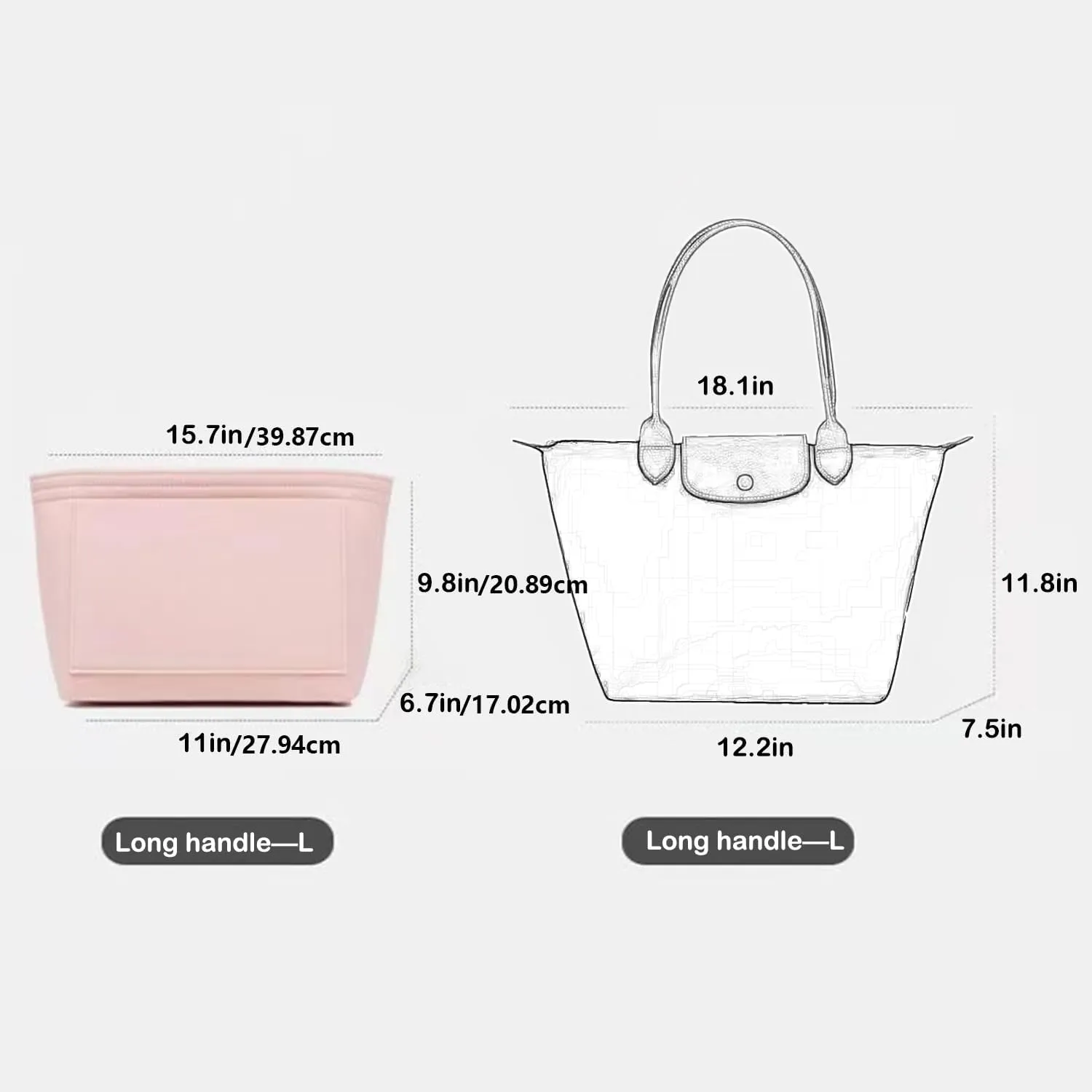 Bag Insert Organizer, purse accessories, Suitable For Longchamp long handle tote organizer (Beige, L（long handle）)