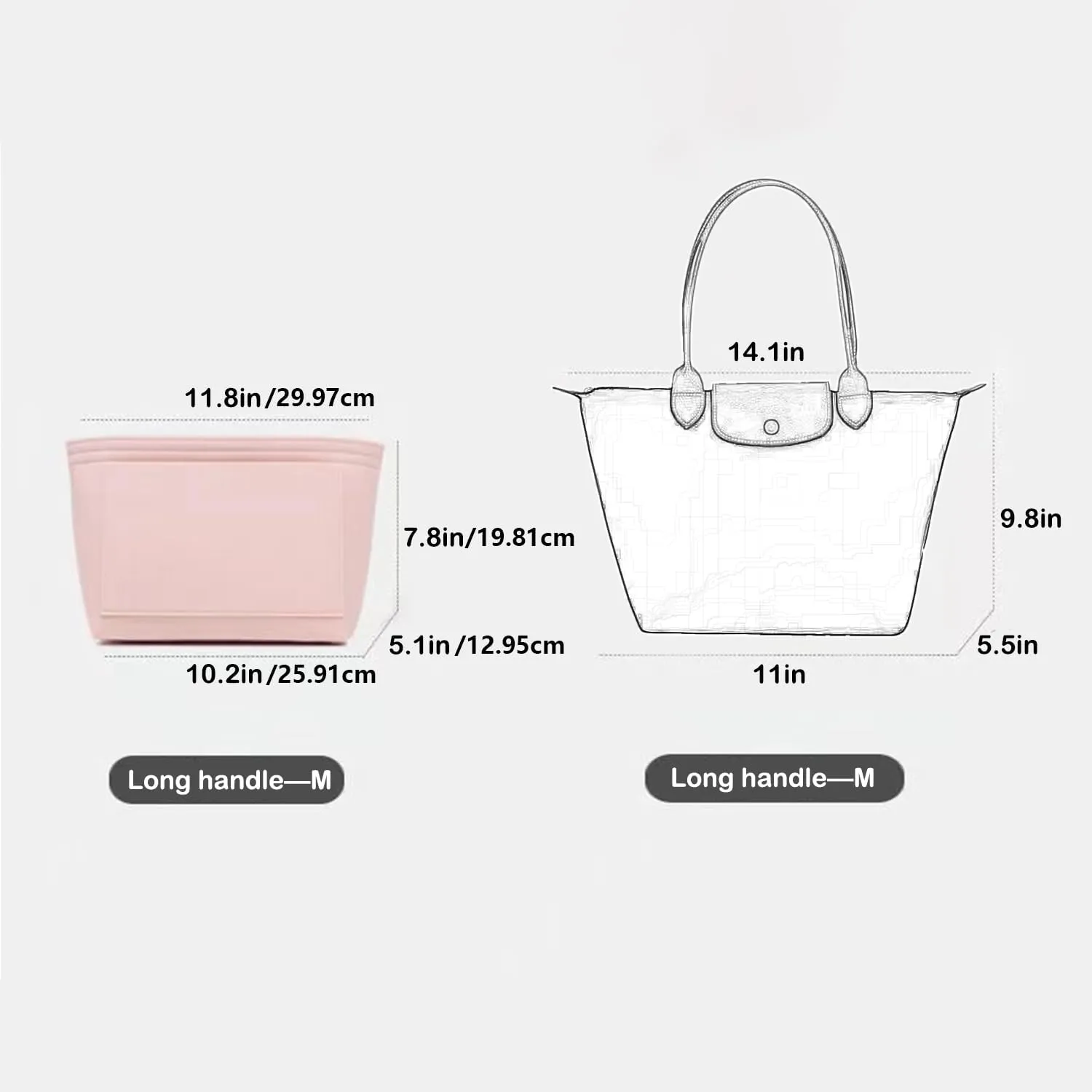 Bag Insert Organizer, purse accessories, Suitable For Longchamp long handle tote organizer (Beige, L（long handle）)
