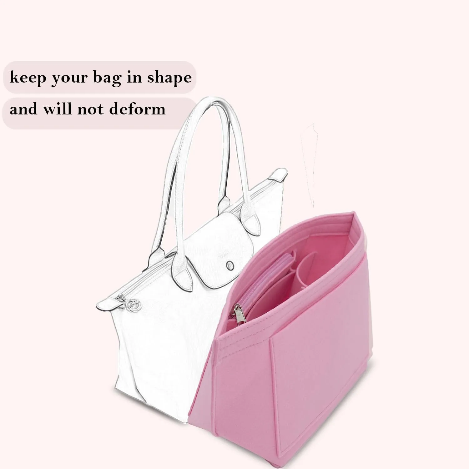 Bag Insert Organizer, purse accessories, Suitable For Longchamp long handle tote organizer (Beige, L（long handle）)
