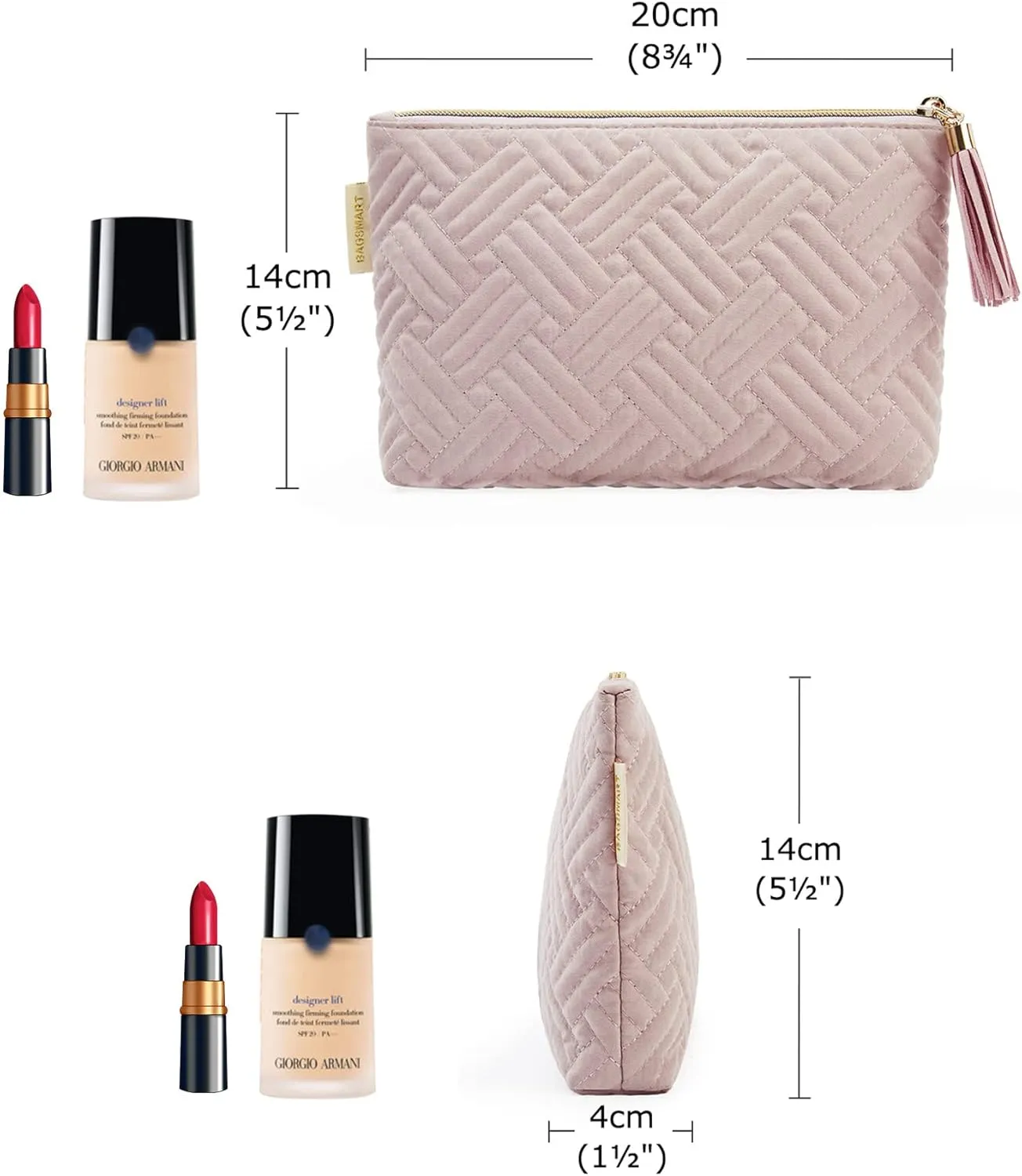 BAGSMART Cosmetic Pouch, Makeup Pouch Set,2 Pcs Small Makeup Bag for Purse,Travel Cosmetic Bag for Makeup Brushes Lipsticks Electonic Accessories, Pink Black