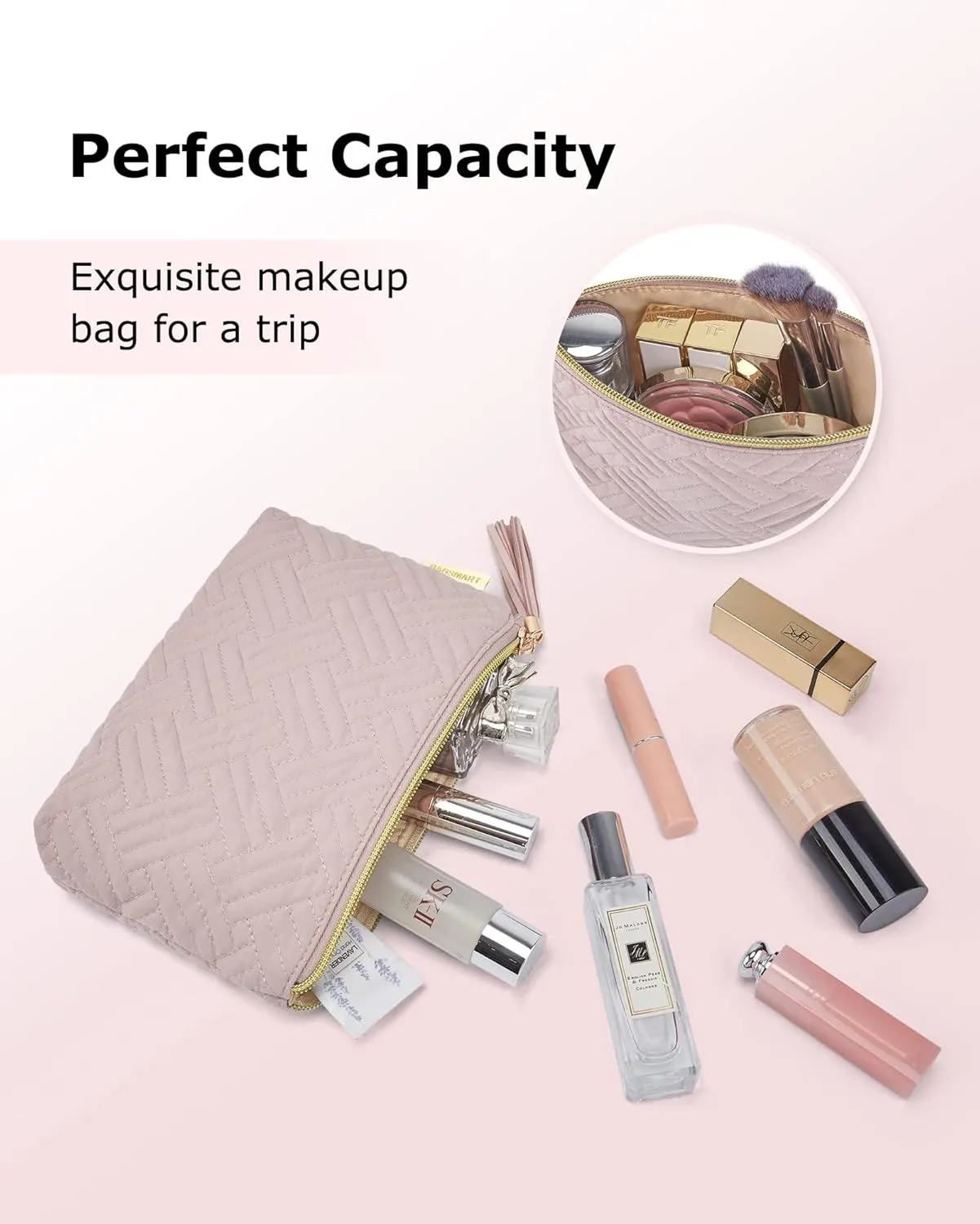 BAGSMART Cosmetic Pouch, Makeup Pouch Set,2 Pcs Small Makeup Bag for Purse,Travel Cosmetic Bag for Makeup Brushes Lipsticks Electonic Accessories, Pink Black