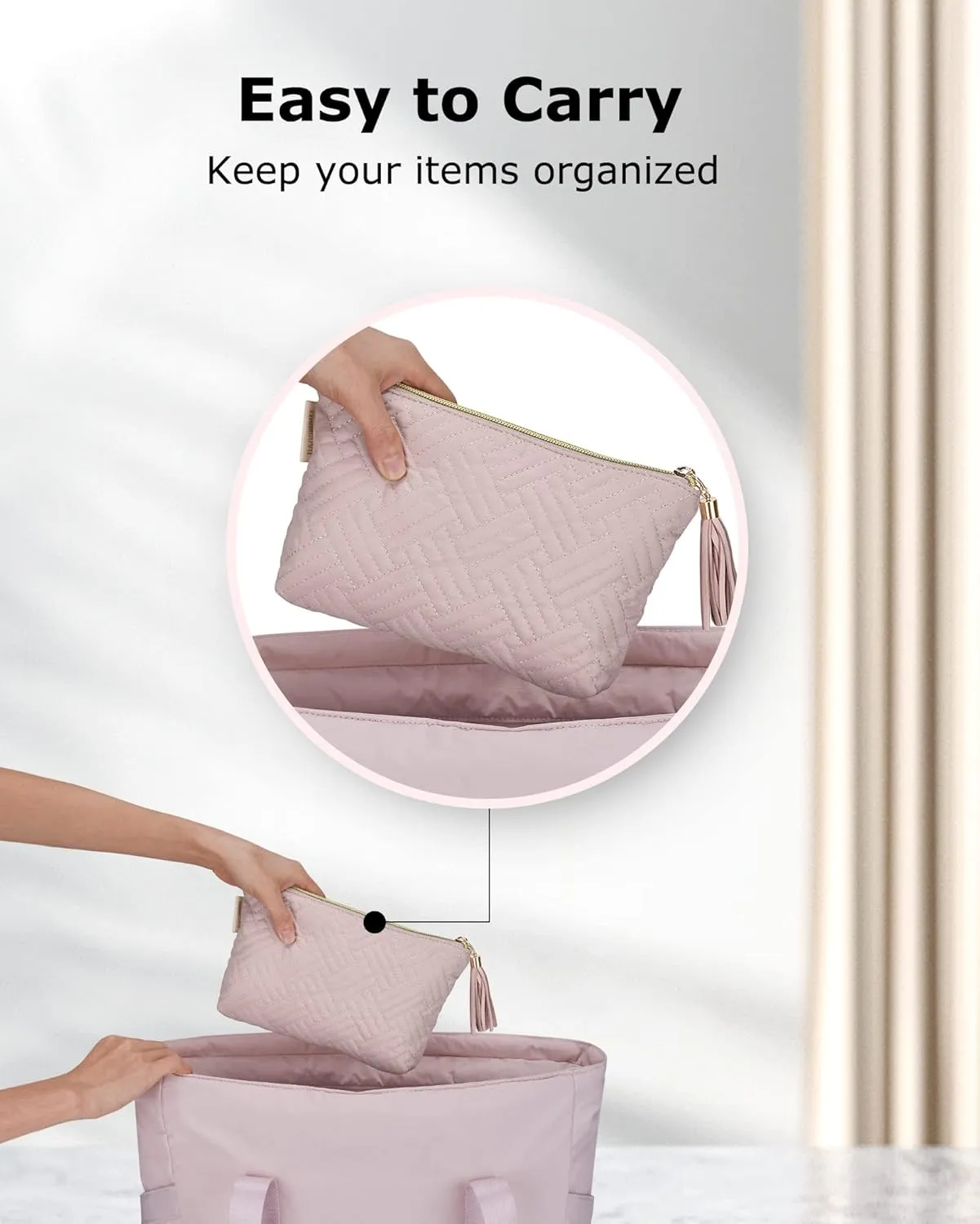 BAGSMART Cosmetic Pouch, Makeup Pouch Set,2 Pcs Small Makeup Bag for Purse,Travel Cosmetic Bag for Makeup Brushes Lipsticks Electonic Accessories, Pink Black