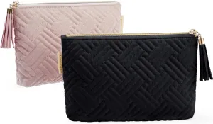 BAGSMART Cosmetic Pouch, Makeup Pouch Set,2 Pcs Small Makeup Bag for Purse,Travel Cosmetic Bag for Makeup Brushes Lipsticks Electonic Accessories, Pink Black