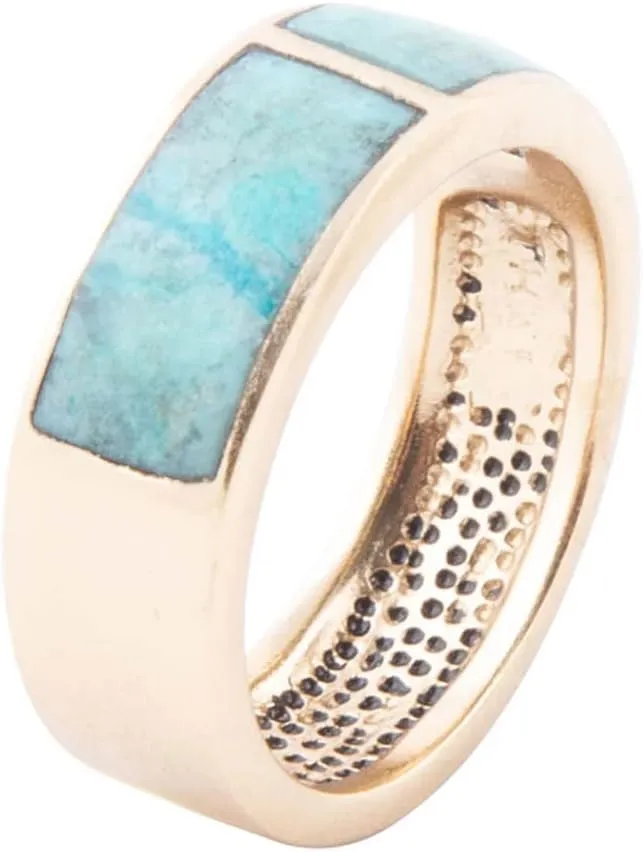 Barse Jewelry Inlay Blue Chrysocolla and Golden Band Ring