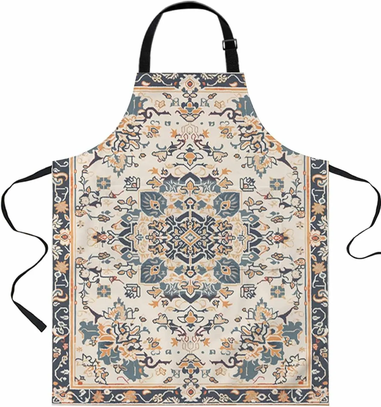 Beige Boho Ethnic Floral Waterproof Apron With Pockets,Vintage Bohemia Mandala Southwest Kitchen Chefs Bib Cooking BBQ Grill Bake Adjustable Aprons for Women Home Garden Grooming Painting Gardening