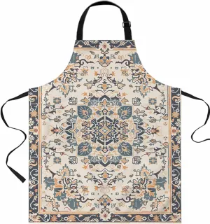 Beige Boho Ethnic Floral Waterproof Apron With Pockets,Vintage Bohemia Mandala Southwest Kitchen Chefs Bib Cooking BBQ Grill Bake Adjustable Aprons for Women Home Garden Grooming Painting Gardening