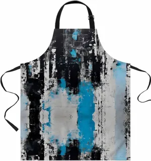 Black Blue Vintage Abstract Painting Smear Art Waterproof Apron With Pockets, Kitchen Chefs Bib Cooking BBQ Grill Bake Adjustable Aprons for Women/Kids Home Garden Grooming Painting Gardening