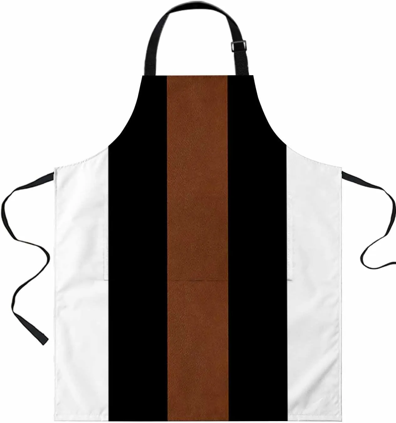Black Brown Whte Waterproof Apron With Pockets, Boho Geometric Tribal Stripes Modern Kitchen Chefs Bib Cooking BBQ Grill Bake Adjustable Aprons for Women/Kids Home Garden Grooming Painting Gardening