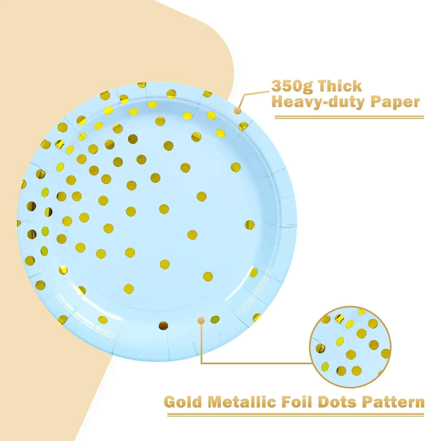 Blue Gold Paper Plates 100PCS,Pink and Gold Dots Dessert Plates,Disposable Round Party Supplies great for Baby Shower,Birthday,Wedding,Bridal Showers(7inch)