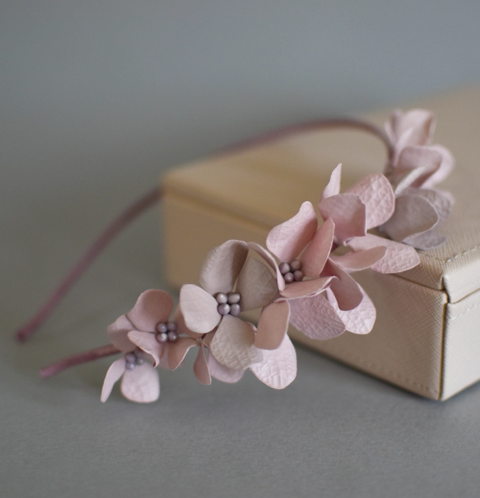 Blush-pink hydrangea headband