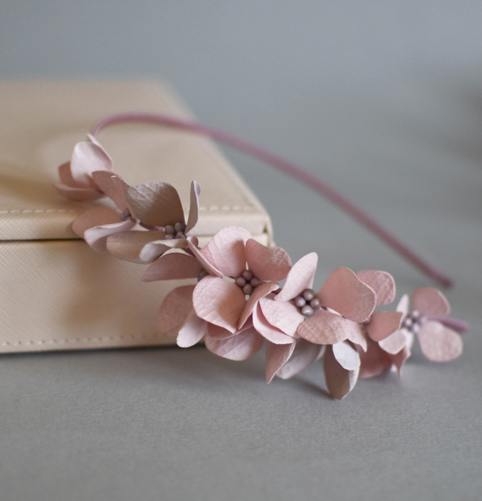 Blush-pink hydrangea headband