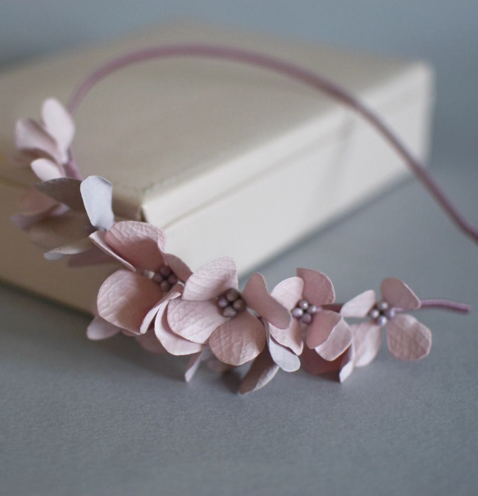 Blush-pink hydrangea headband