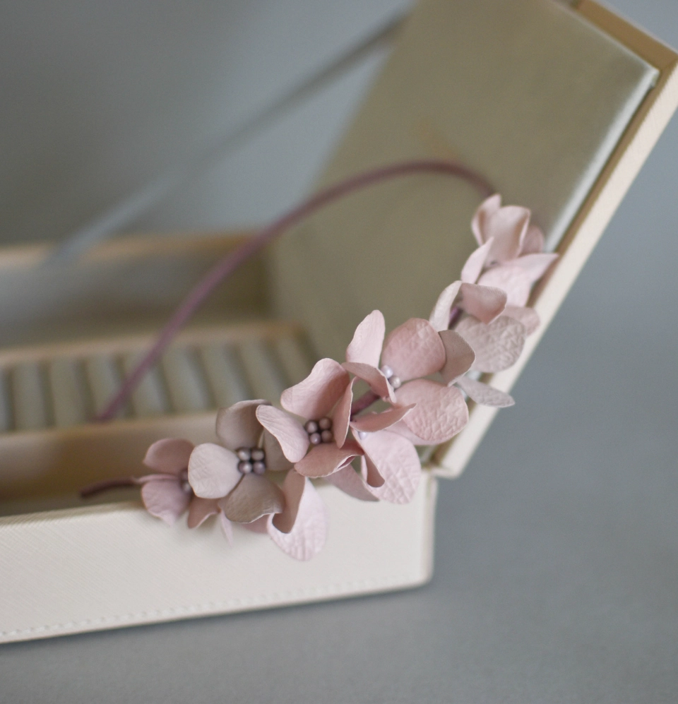 Blush-pink hydrangea headband