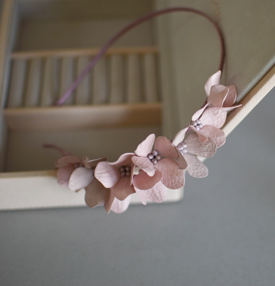 Blush-pink hydrangea headband