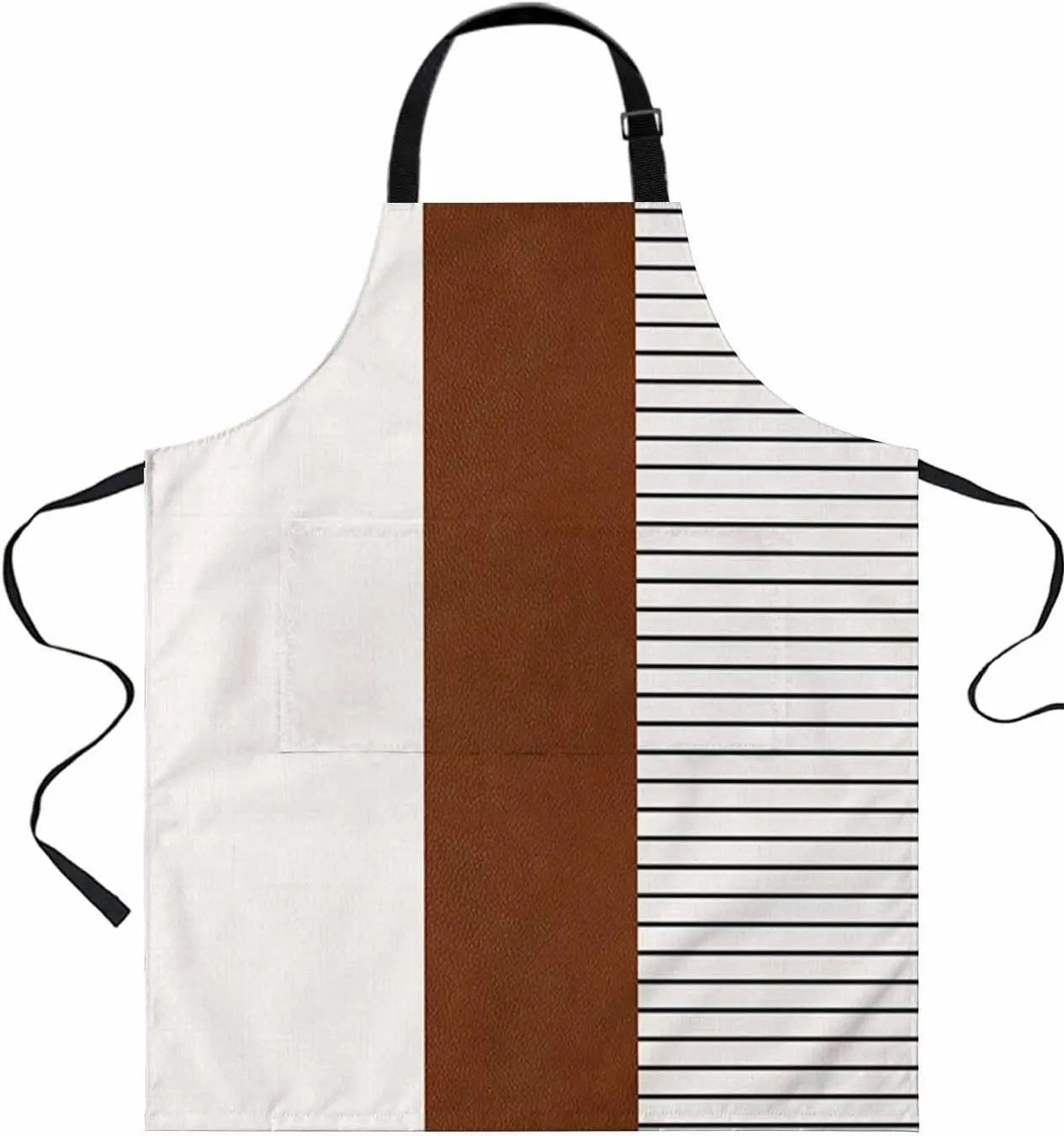 Boho Brown Waterproof Apron With Pockets, Bohemia Country Rustic Geometric Stripes Kitchen Chefs Bib Cooking BBQ Grill Bake Adjustable Aprons for Women/Kids Home Garden Grooming Painting Gardening