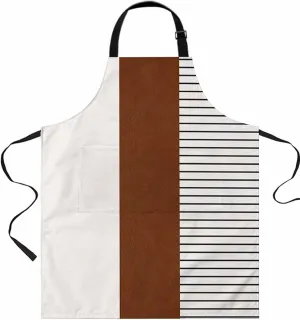 Boho Brown Waterproof Apron With Pockets, Bohemia Country Rustic Geometric Stripes Kitchen Chefs Bib Cooking BBQ Grill Bake Adjustable Aprons for Women/Kids Home Garden Grooming Painting Gardening