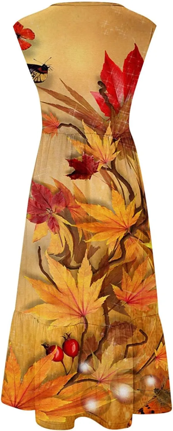 Boho Dresses for Women 2024 High Waist Ruched Maxi Tank Dresses Pockets Summer Hawaiian Dress Vacation Trendy