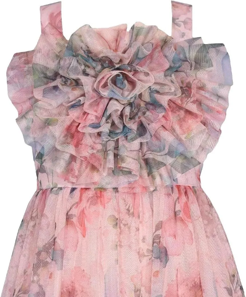 Bonnie Jean Girls 7-16 Floral Mesh Ruffle Bodice Dress