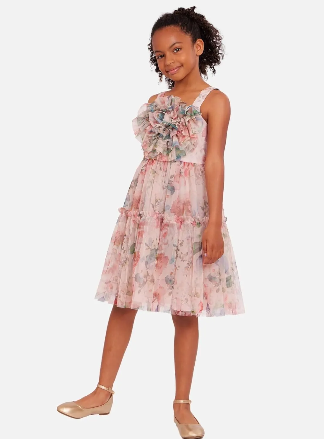 Bonnie Jean Girls 7-16 Floral Mesh Ruffle Bodice Dress
