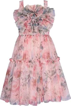 Bonnie Jean Girls 7-16 Floral Mesh Ruffle Bodice Dress