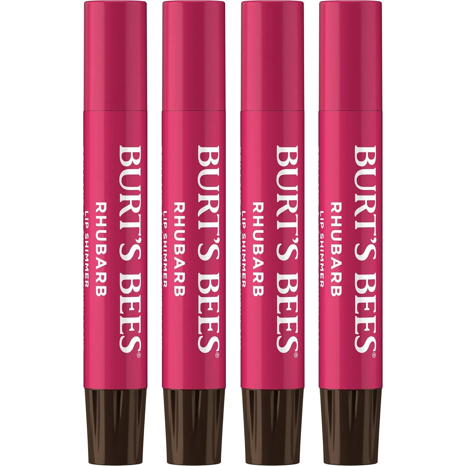 Burt's Bees Shimmer Lip Tint Set, Tinted Lip Balm Stick, Moisturizing for All Day Hydration with Natural Origin Glowy Pigmented Finish & Buildable Color, Rhubarb (4-Pack)