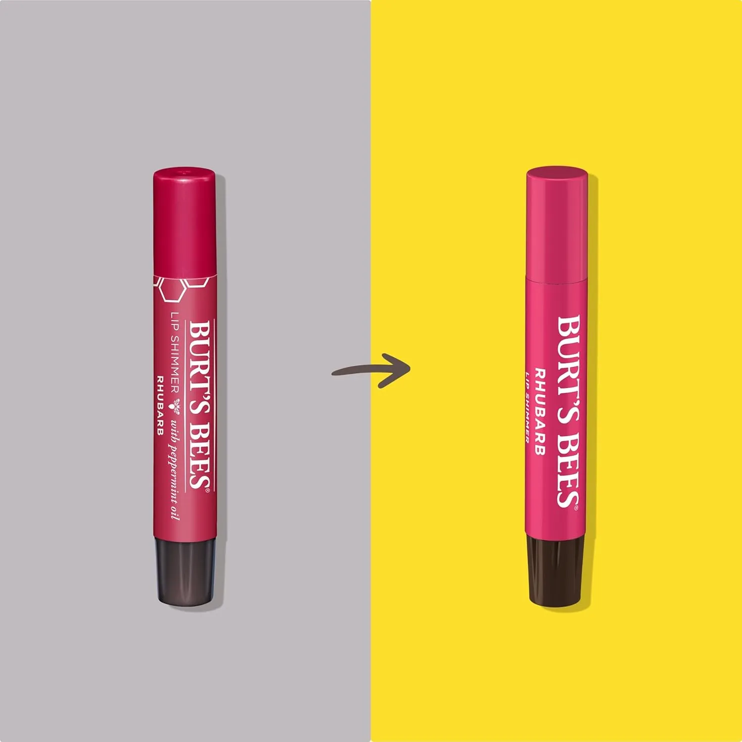 Burt's Bees Shimmer Lip Tint Set, Tinted Lip Balm Stick, Moisturizing for All Day Hydration with Natural Origin Glowy Pigmented Finish & Buildable Color, Rhubarb (4-Pack)