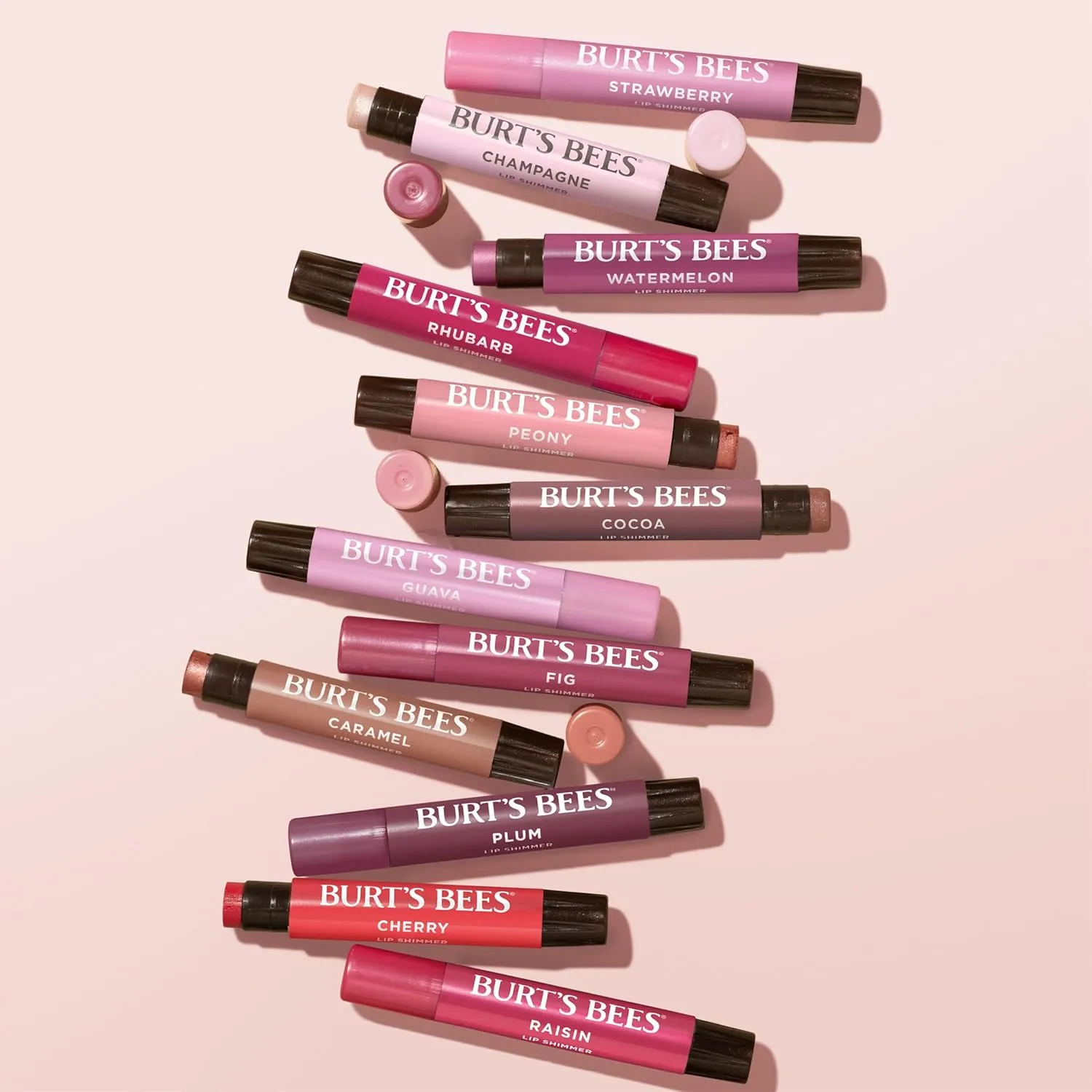 Burt's Bees Shimmer Lip Tint Set, Tinted Lip Balm Stick, Moisturizing for All Day Hydration with Natural Origin Glowy Pigmented Finish & Buildable Color, Rhubarb (4-Pack)