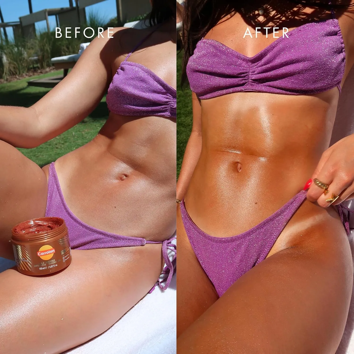Carroten Gold Shimmer Intensive Tanning Gel | Browning Tan Accelerator | Non-Greasy, Water-Resistant with Carrot and Coconut Oil | Vitamin A & E For Moisture & Hydration | Made in Greece | 5 Fl Oz